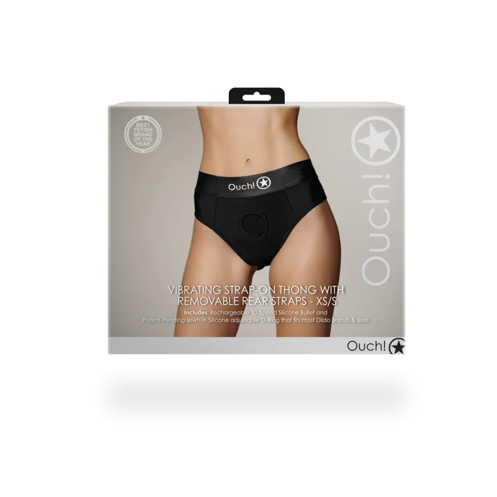 Vibrerende Strap-on Thong met Verwijderbare Butt Straps - XS/S - Zwart
