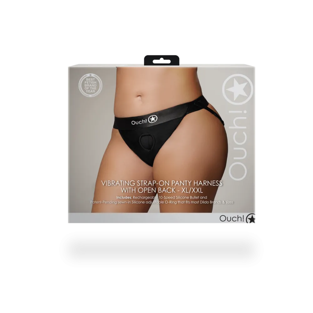 Vibrerende Strap-on Panty Harness met Open Rug - XL/XXL - Zwart