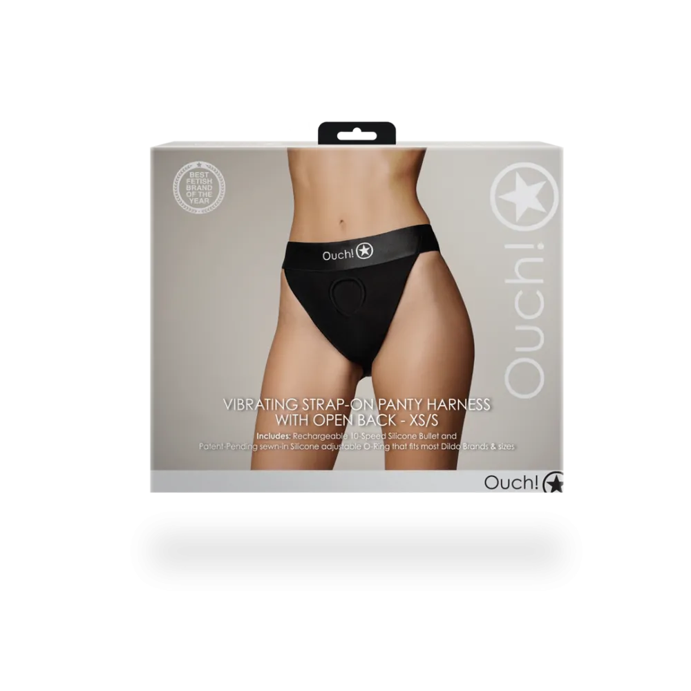 Vibrerende Strap-on Panty Harness met Open Rug - XS/S - Zwart