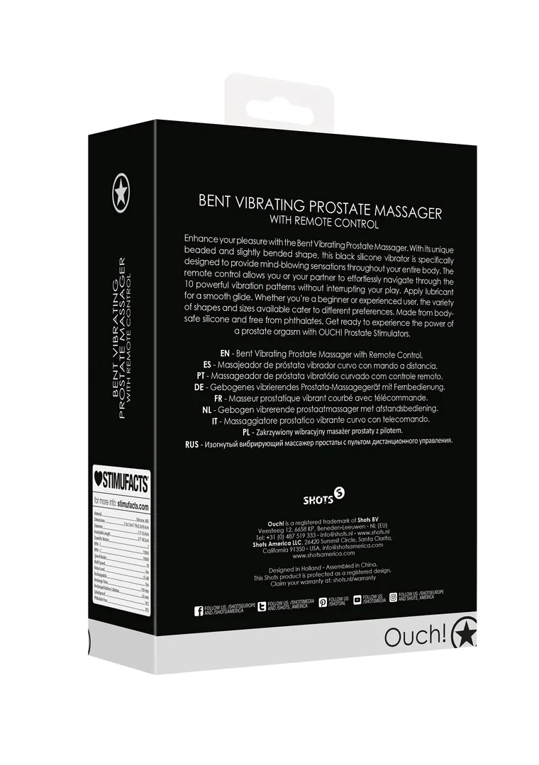 Gebogen Vibrerende Prostaatmassager met Afstandsbediening - Zwart