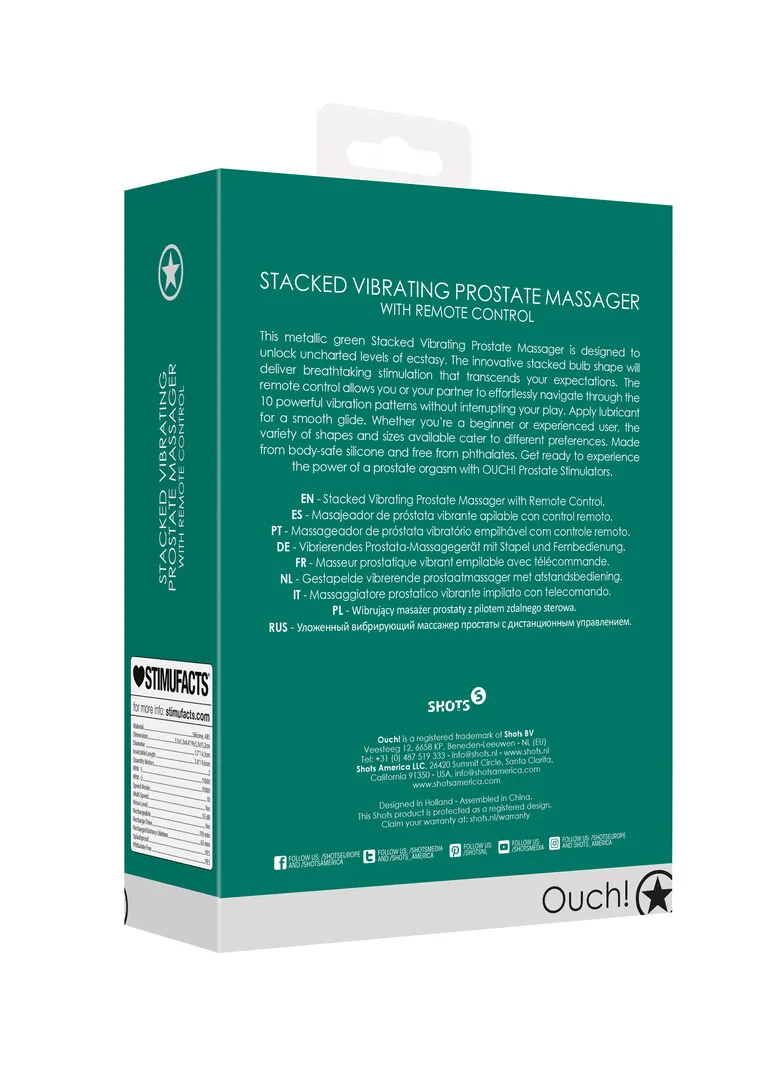Gestapelde Vibrerende Prostaatmassager met Afstandsbediening - Metallic Groen