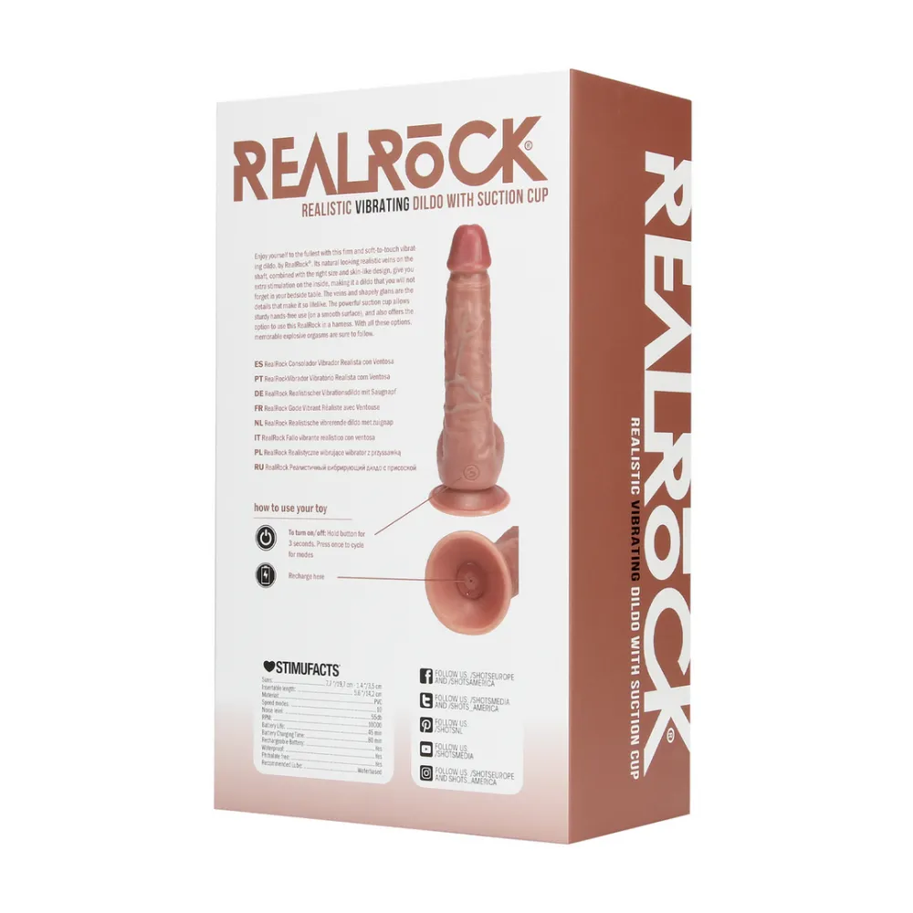 Vibrerende Reguliere Rechte Penis met Ballen - 7 / 18 cm - Tan