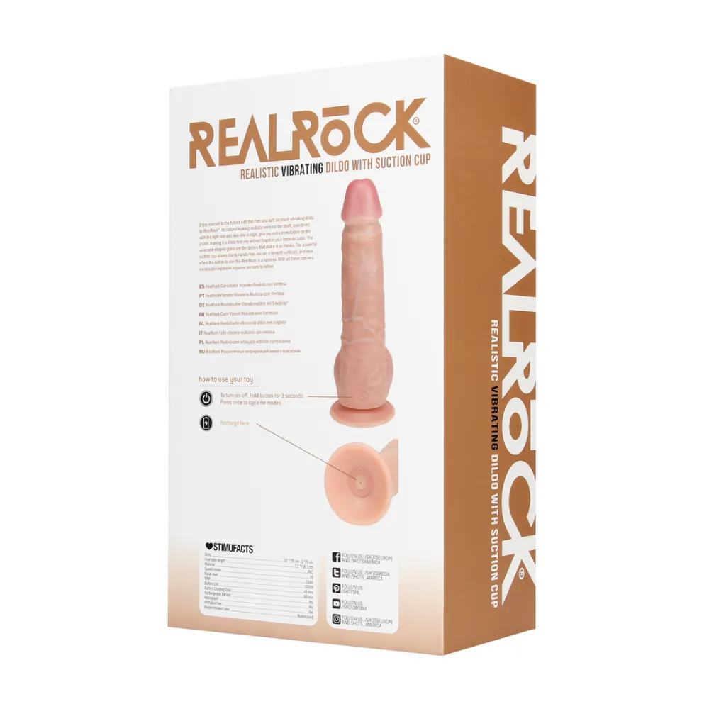 Vibrerende Reguliere Rechte Penis met Ballen - 9 / 23 cm - Vlees