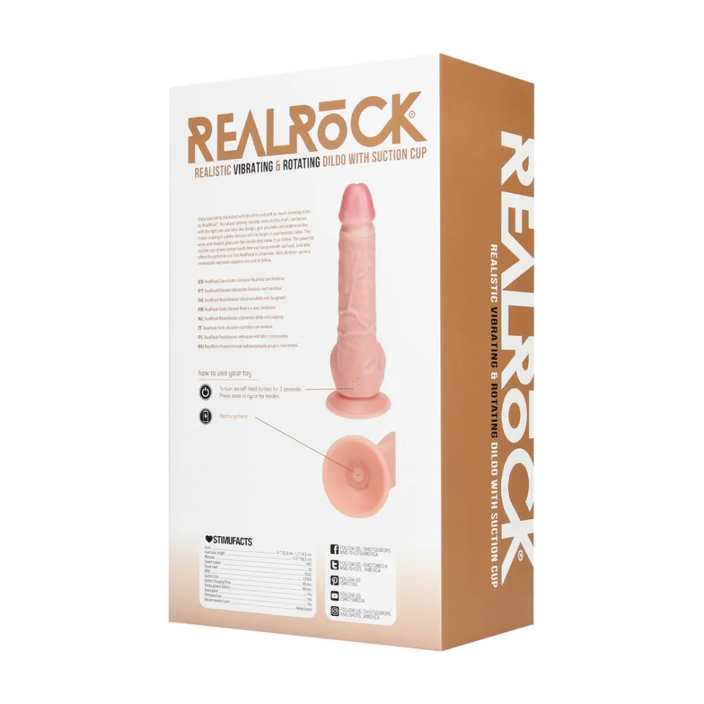 Vibrerende en Draaiende Rechte Cock met Ballen - 8 / 20,5 cm - Vlees