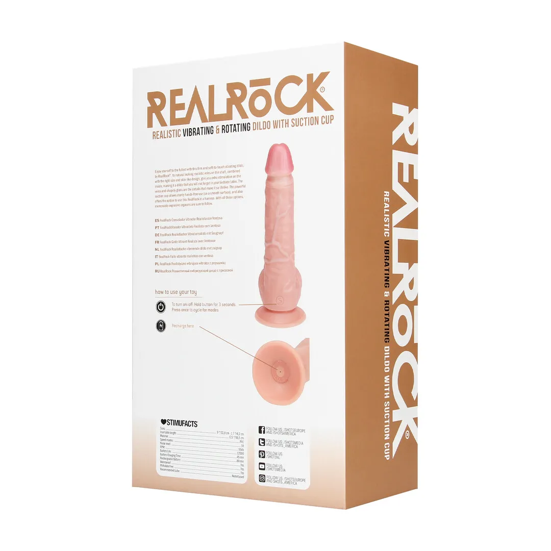 Vibrerende en Draaiende Rechte Cock met Ballen - 8 / 20,5 cm - Vlees