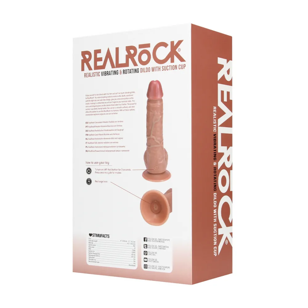 Vibrerende en Draaiende Rechte Cock met Ballen - 8 / 20,5 cm - Tan