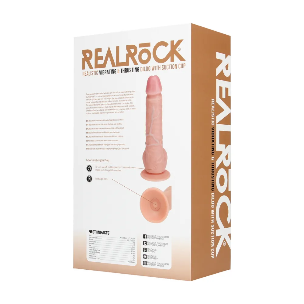 Vibrerende en Duwende Rechte Penis met Ballen - 8 / 20,5 cm - Vlees