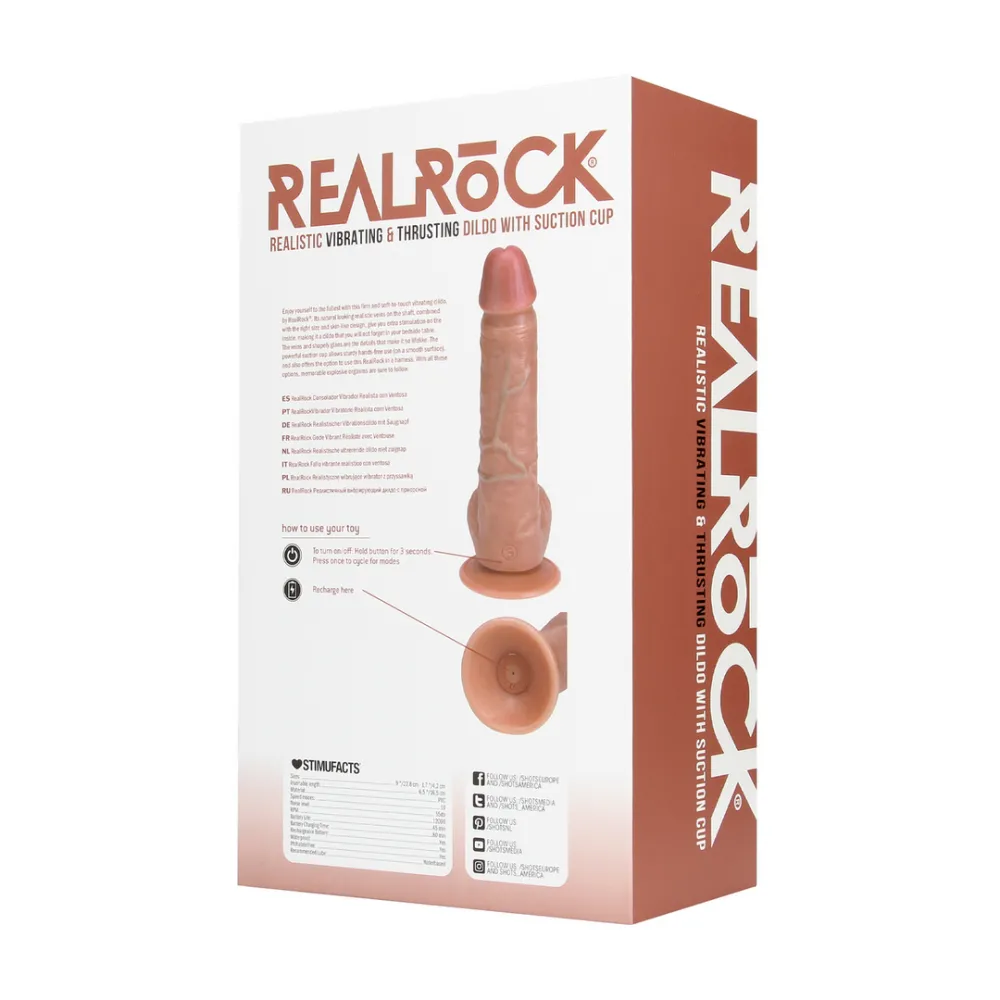 Vibrerende en Duwende Rechte Penis met Ballen - 8 / 20,5 cm - Tan