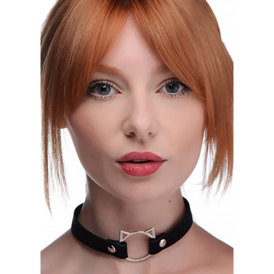 Kinky Kitty Ring Slim Choker - PU Leer - Zwart
