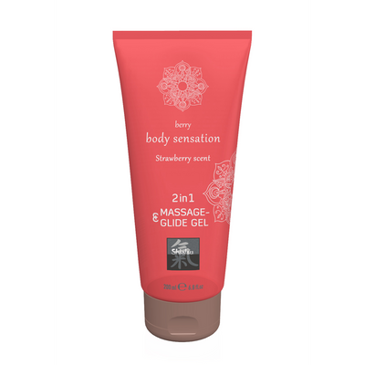 2 in 1 Massage en Glide Gel - Aardbei - 7 fl oz / 200 ml
